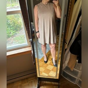3/$30 light brown mock- neck suede like sleeveless shift dress size Large